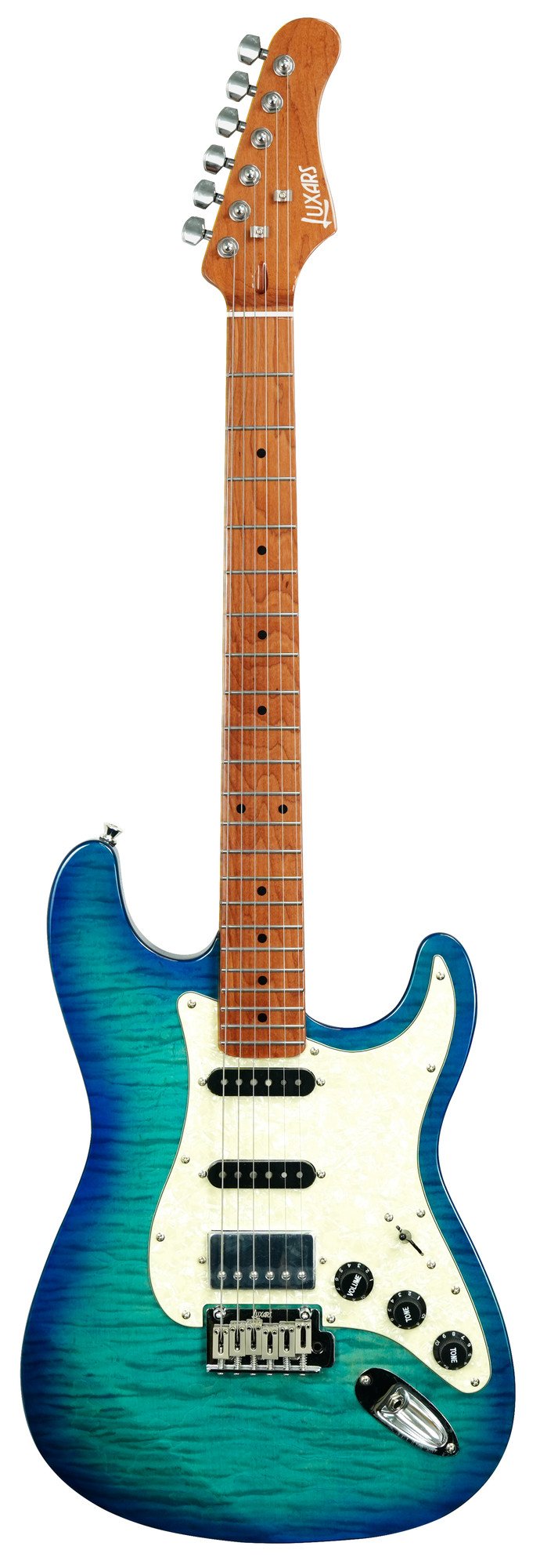 Guitarra elétrica Luxars S-G25 no acabamento SBL, vista frontal