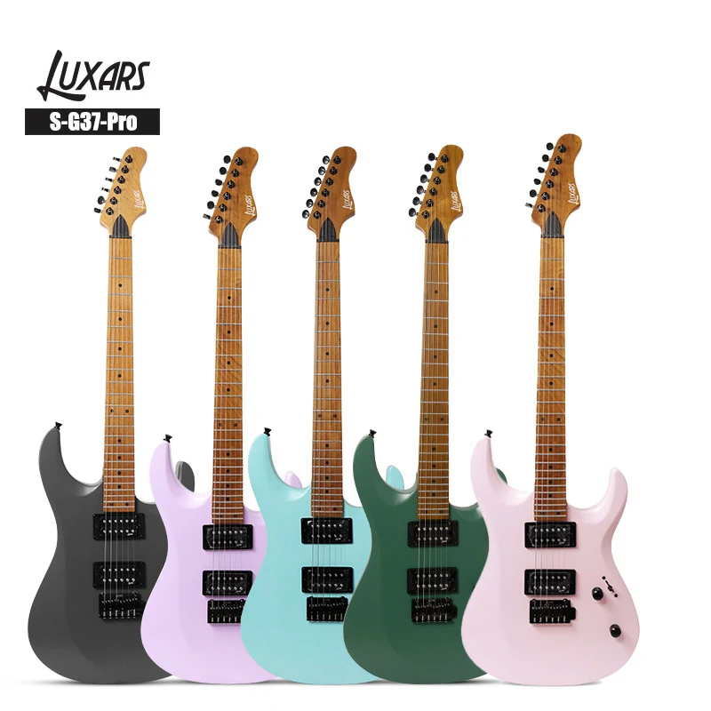 LUXARS S-G37-PRO electric guitars in five photographed finishes, labelled front views