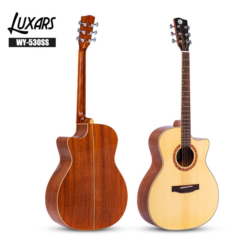LUXARS WY-530SS acoustic guitar, complete front and rear views