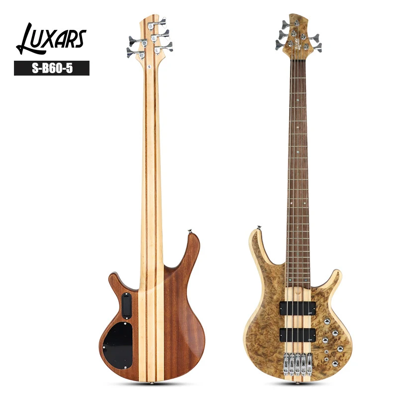 Basse LUXARS S-B60-5 à cinq cordes, photographies identifiées de face et de dos