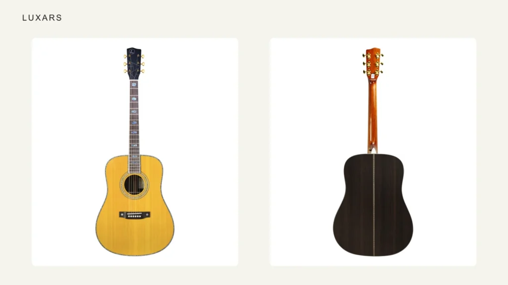 LUXARS LR5D acoustic guitar photographs showing its front and back