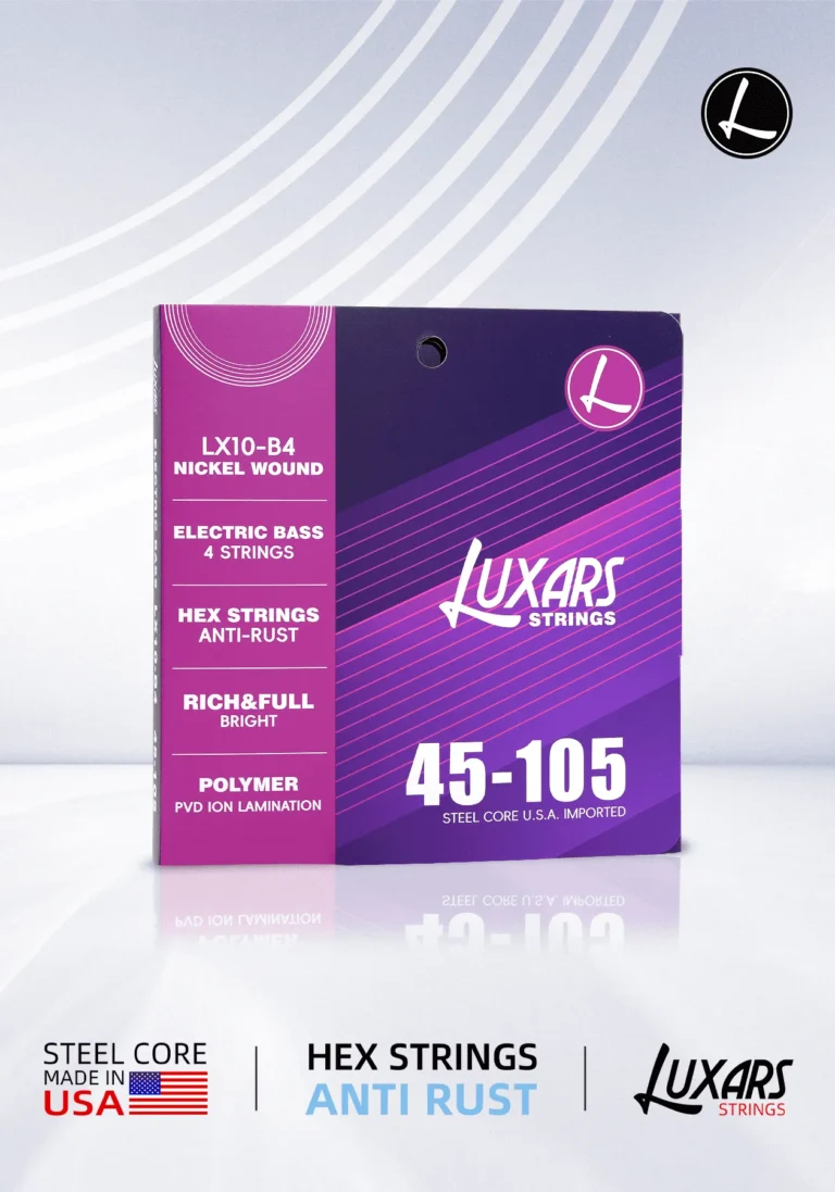 Empaque de las cuerdas LUXARS LX10-B4 para bajo eléctrico, vista frontal