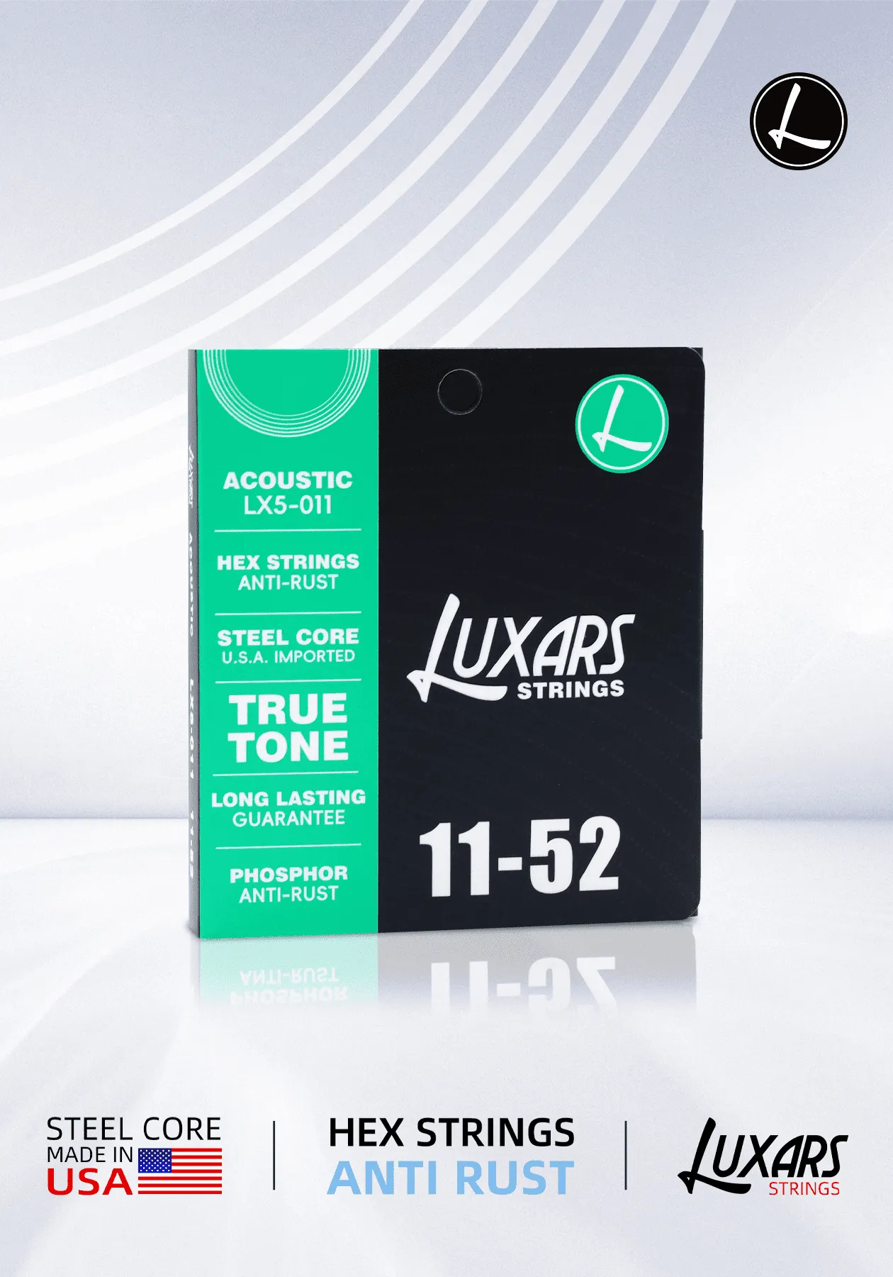 Embalagem das cordas LUXARS LX5-011 para violão acústico, vista frontal