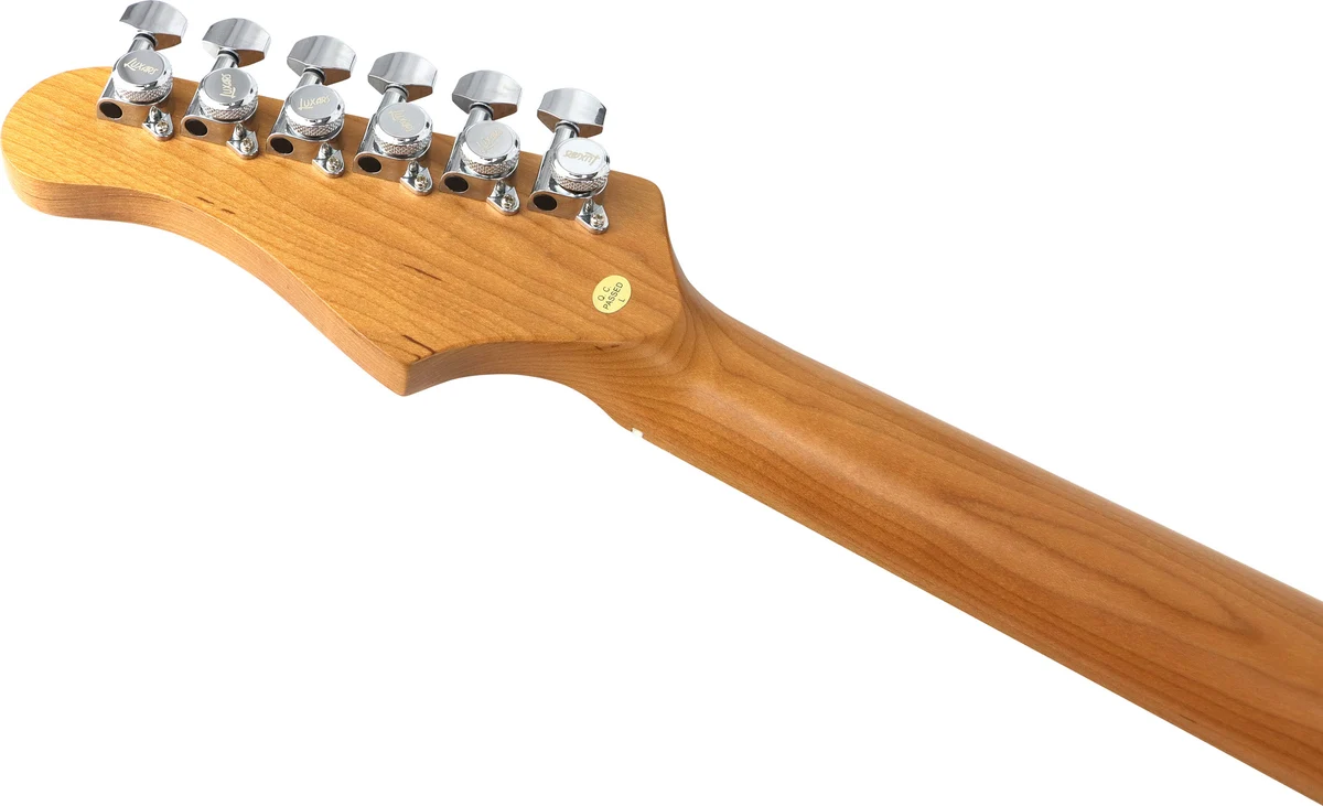 Parte traseira do headstock da S-G25 mostrando tarraxas com trava