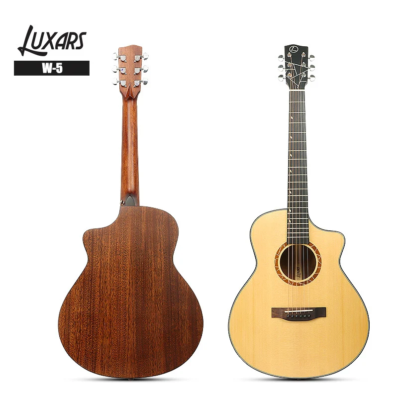 Vistas frontal e traseira do LUXARS W-5 com tampo de spruce maciço